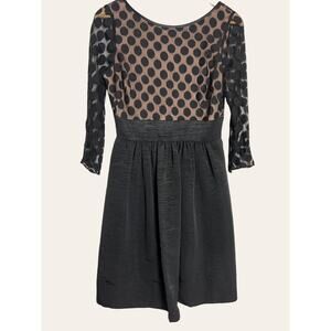 Eliza J Black & Nude Polka Dot Long Sleeve A-Line Cocktail Dress Size 6